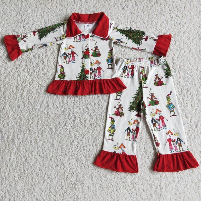 Cartoon print Christmas Girl Pajama Set