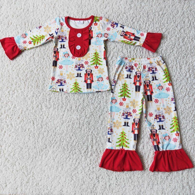 Cartoon print Christmas Girl Pajama Set