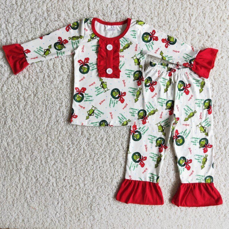 Cartton Print Christmas Girl Pajama Set
