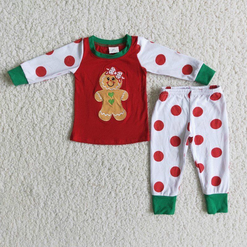 Embroidered Christmas Girl Pajama Set
