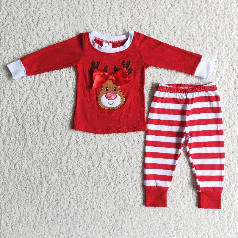 Embroidered Christmas Girl Pajama Set