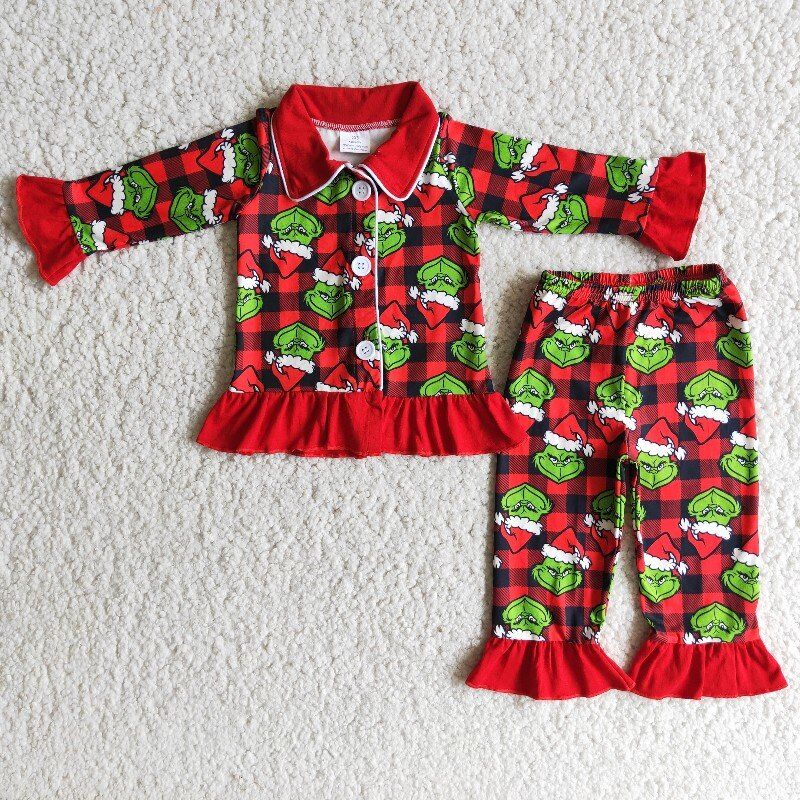 Hot Sale Cartoon Printed Christmas Girl Pajama Set