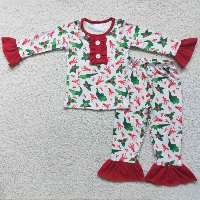 Fall Winter Girls Dinosaur  Pajama Set