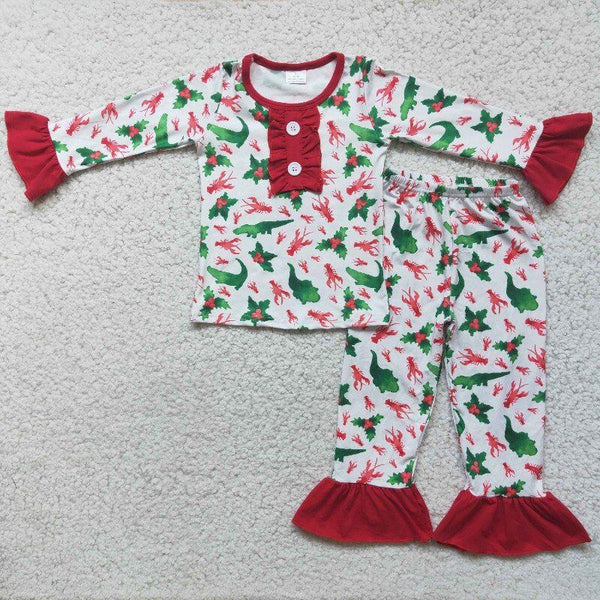 Fall Winter Girls Dinosaur  Pajama Set