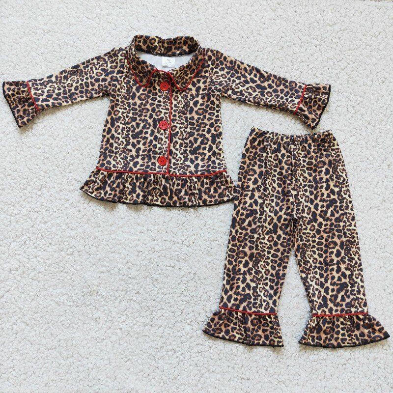 Leopard print girls' autumn and winter pajamas set