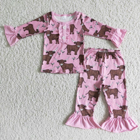 Pink cow autumn and winter girls pajamas set
