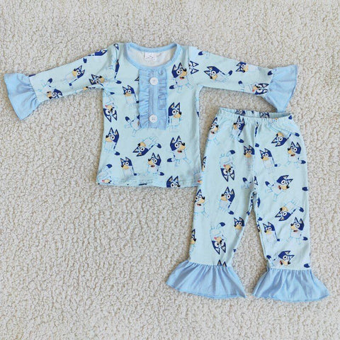 Cartoon print autumn girls pajamas set