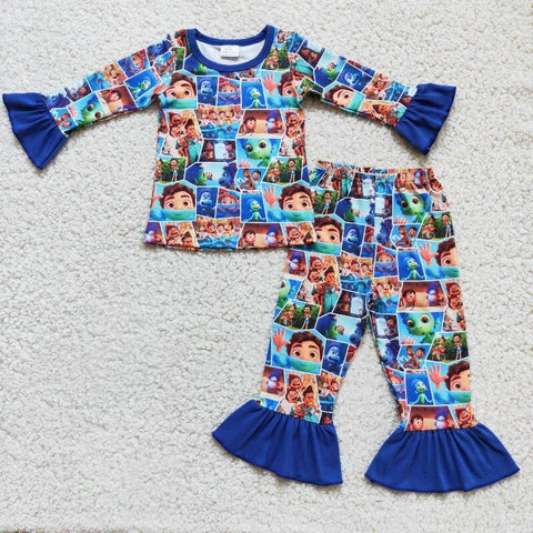 Cartoon print fall  winter girls pajamas sets