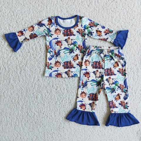 hot Cartoon print fall  winter girls pajamas sets