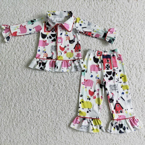 Farm Life Fall Winter Girls Pajama Set