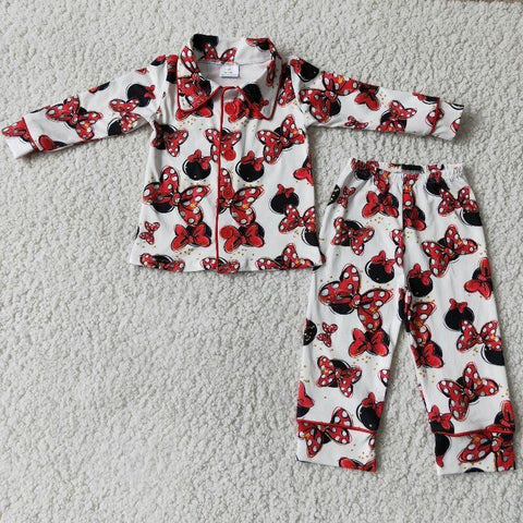 Autumn and winter bow print girls pajama set