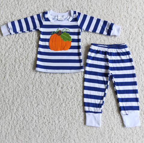 Thanksgiving Boys Pumpkin Embroidered Pajama Set