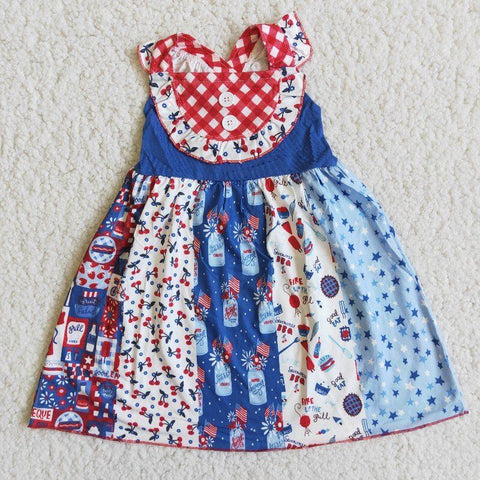 C7-21 4th July Baby Girls  Sleeve Dress