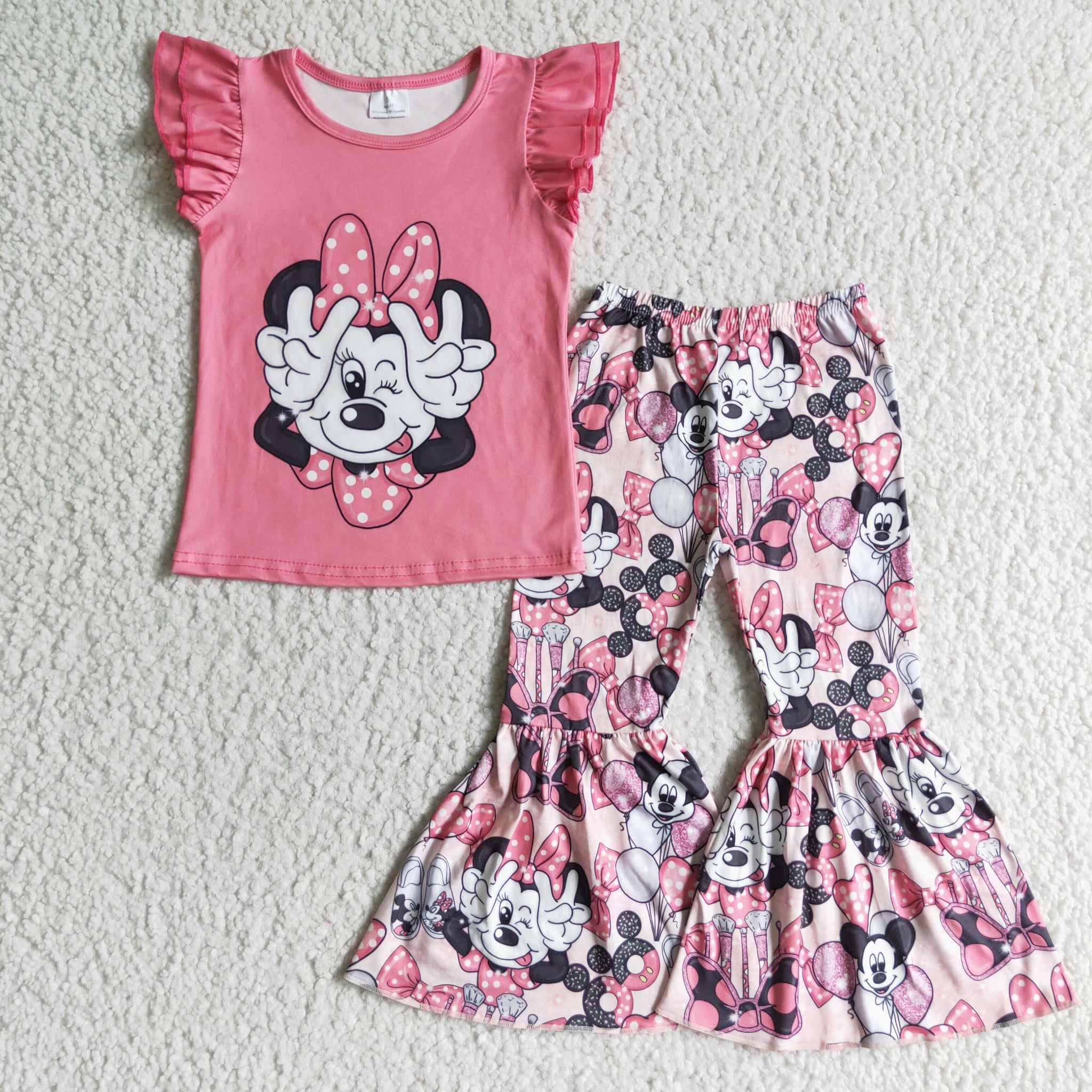 GSPO0092 Baby Short Sleeve Cartoon print  Pants Girl Sets