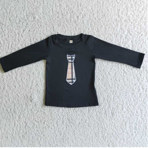 6 A28-1 Boy Embroidered Tie Black Long Sleeve Top
