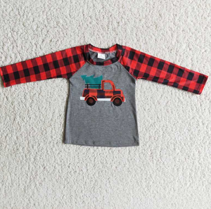 6 A33-2 Boy Plaid Car Long Sleeve Top
