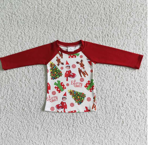 6 A12-21 Boy Red Long Sleeve Christmas Top