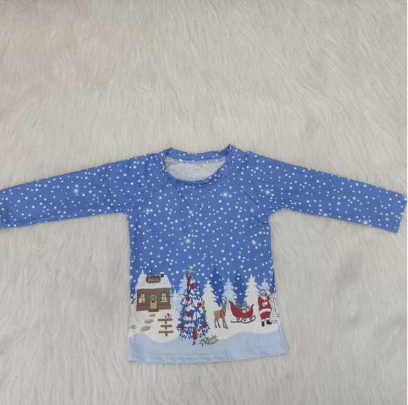 6 A1-16 Boys Blue Christmas Long Sleeve Top