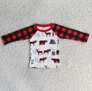 6 A33-1 Boy Red Plaid Elk Bear Long Sleeves