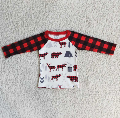6 A33-1 Boy Red Plaid Elk Bear Long Sleeves