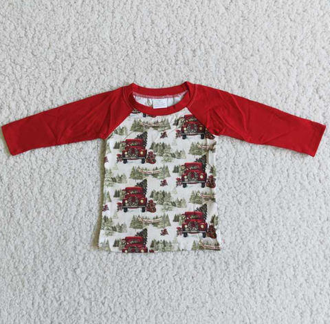 6 B2-11 Boy Auto Forest Red Long Sleeve Top