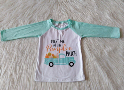 6 A32-3  Boy Green Pumpkin Cart Long Sleeve Top