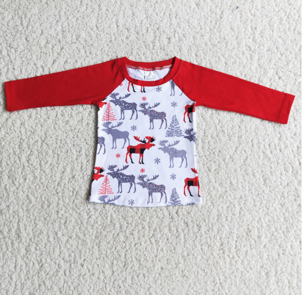 6 C8-29 Boy Red Long Sleeve Elk Top