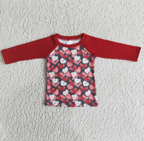6 B3-4 Boys Heart Red Long Sleeve Top