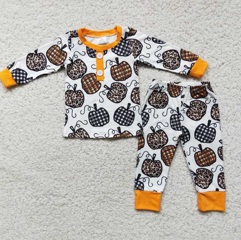 Thanksgiving Boys Pumpkin Embroidered Pajama Set