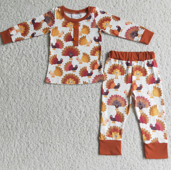 Thanksgiving Turkey Fall Boys Long Sleeve Pajamas