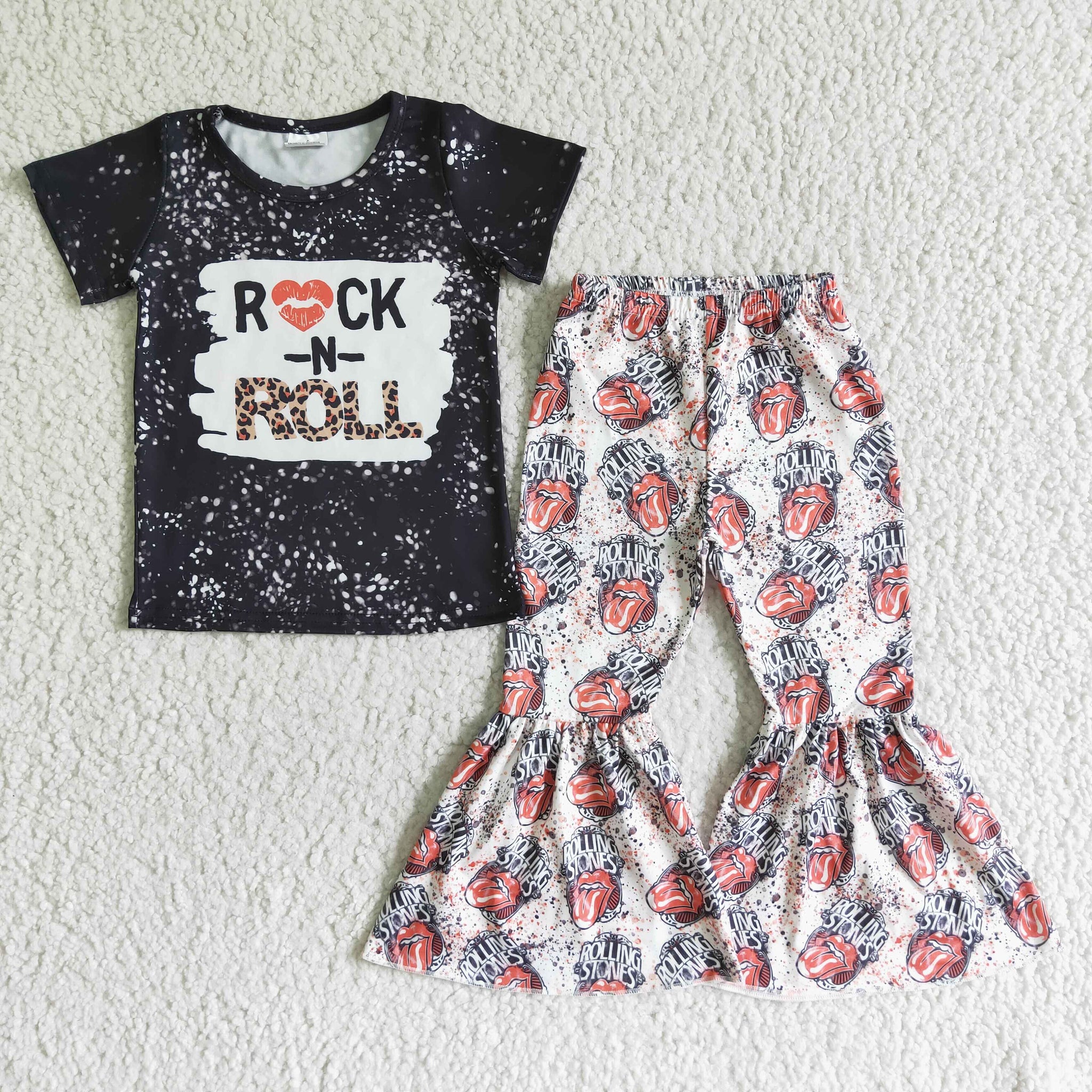 E2-30 Rock roll Baby short Sleeve  Pants Girl Sets