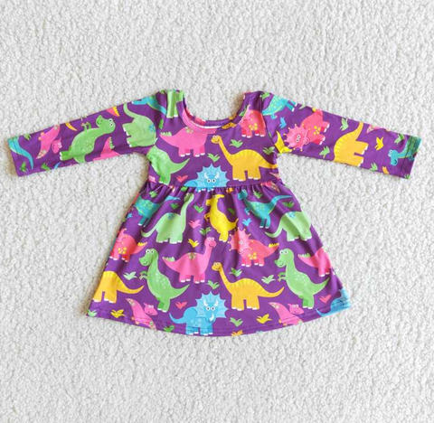 6 A3-4 Purple Dinosaur Girl Long Sleeve dress