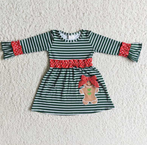 6 B13-20 embroidered gingerbread striped long-sleeve dress