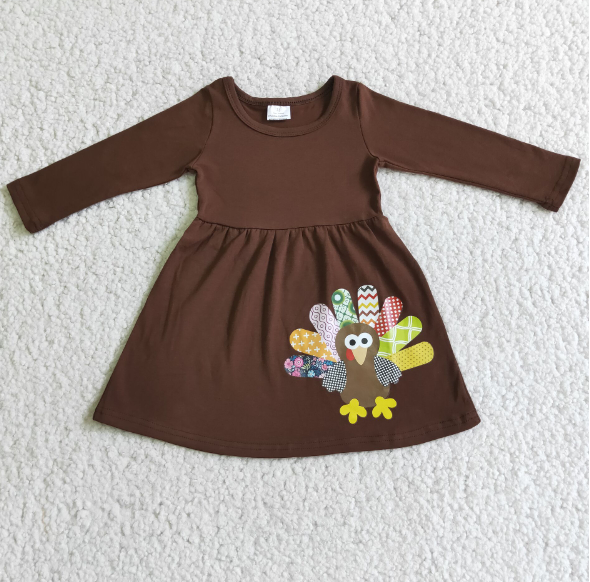 6 A31-12 Colorful Turkey Dark Brown Long Sleeve Dress