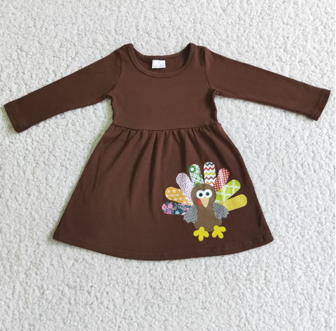 6 A31-12 Colorful Turkey Dark Brown Long Sleeve Dress