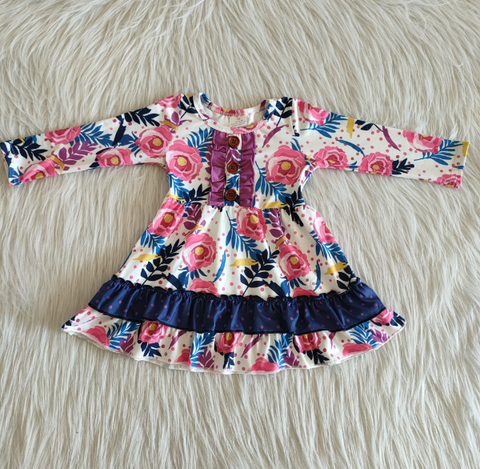 6 A28-14 vFlowers and plants mixed color long-sleeved dress