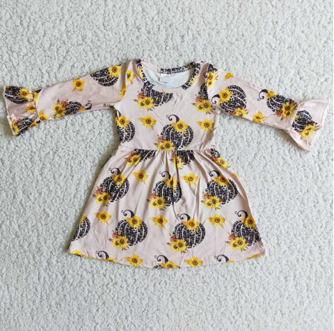 6 A20-16 Pumpkin Sunflower Long Sleeve Dress