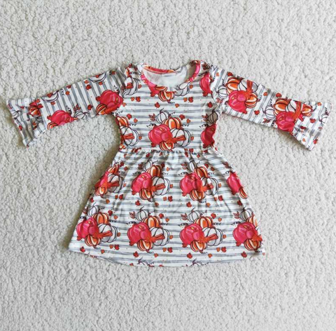 6 A29-16 Pumpkin Stripe Long Sleeve Lace Sleeve Dress