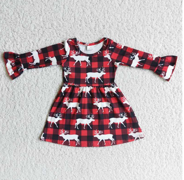 6 B2-21 Long Sleeve Red Plaid Deer dress