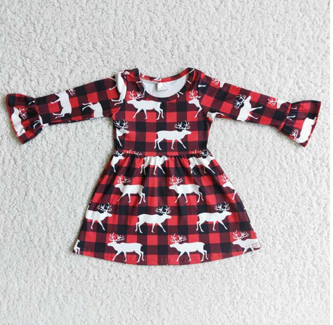 6 B2-21 Long Sleeve Red Plaid Deer dress