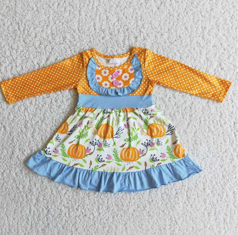 6 A12-30 Pumpkin Long Sleeve White Speckled Dress