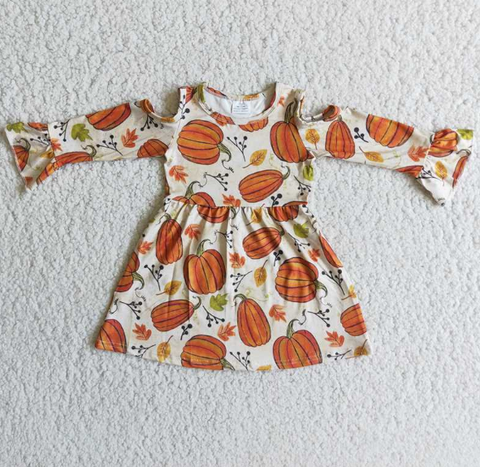 6 A12-2 Pumpkin off-the-shoulder lace long-sleeve dress