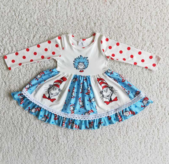 6 A9-18 dr seuss polka dot long sleeve  dress