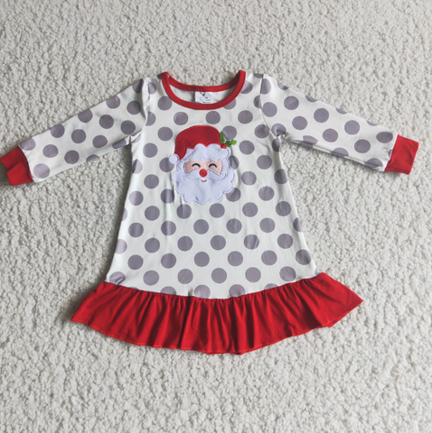 6 A13-14 Christmas Head Grey Polka Dot Long Sleeve dress
