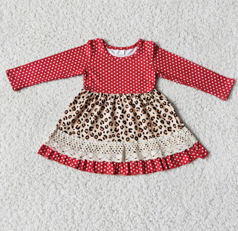 6 A11-18 Polka Dot Leopard Print Lace Long Sleeve Skirt