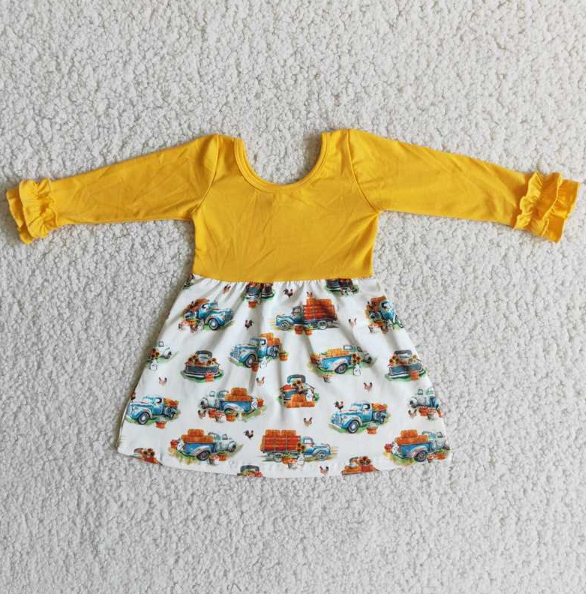 6 B7-18 Yellow Lace Cuff Long Sleeve Trucker Dress