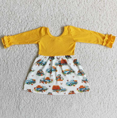 6 B7-18 Yellow Lace Cuff Long Sleeve Trucker Dress