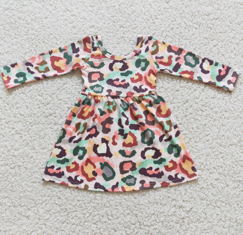 6 B11-29 Colorful Leopard Print Long Sleeve Dress