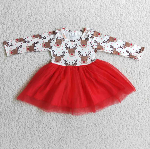 6 A4-20 Deer Red Mesh Long Sleeve Dress