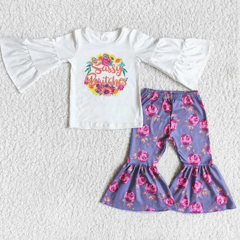 Sassy Flared Long Sleeve Purple pants  Set